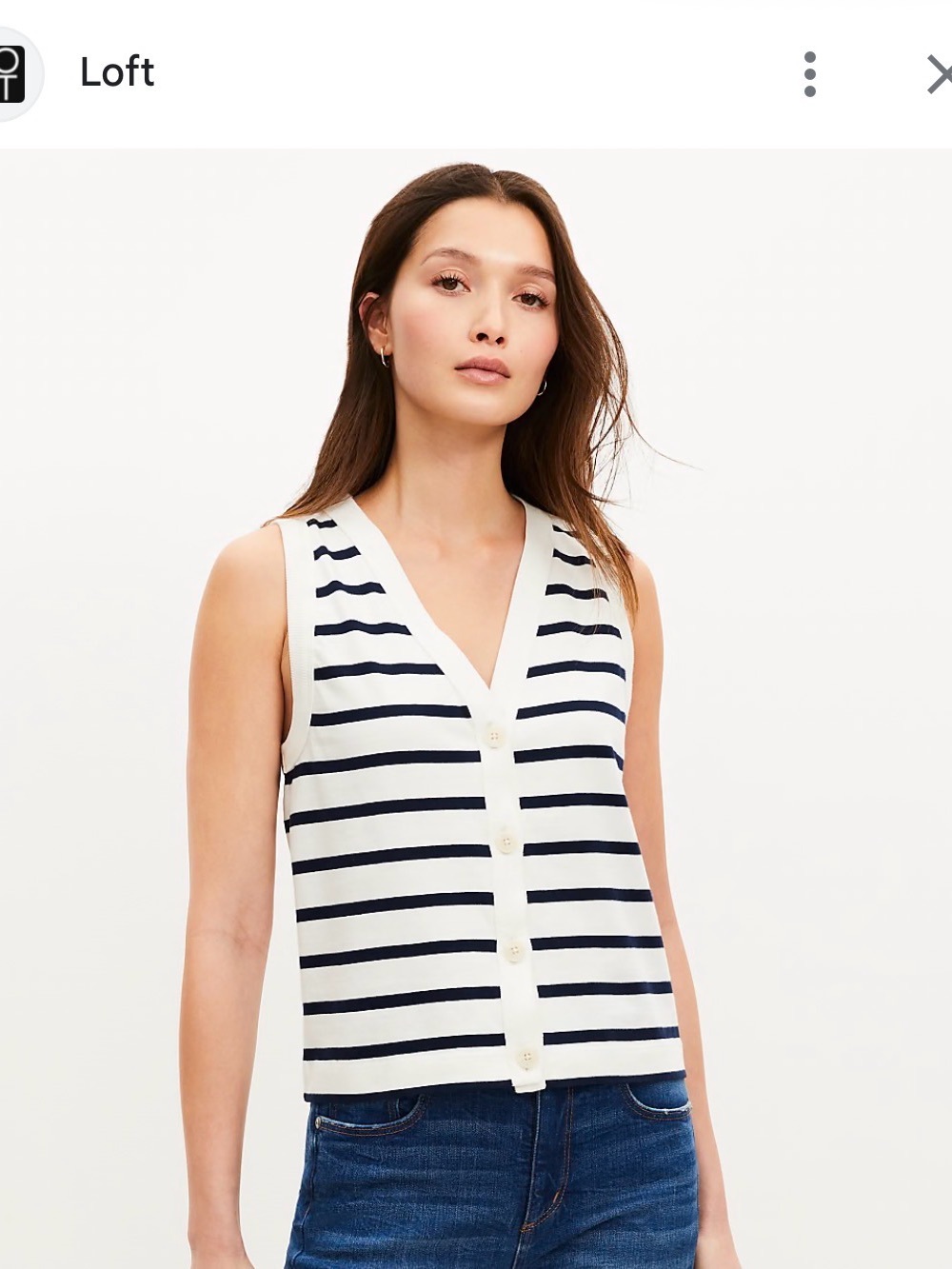 LOFT Navy & White Striped Button-Front Tank Top